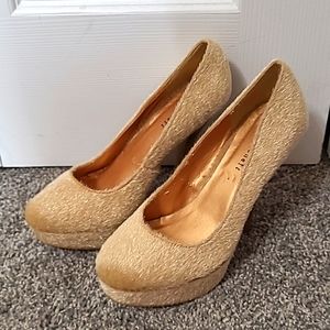 Faux Fur Heels with Gold Sparkles On Heels, Size 7.5, Fahrenheit Brand